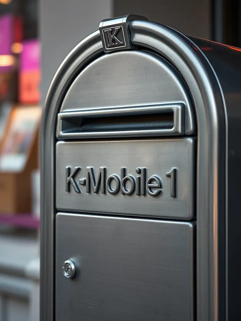 A secure mailbox with the K Mobile 1 logo on it, emphasizing the security and reliability of the mailbox rental service.